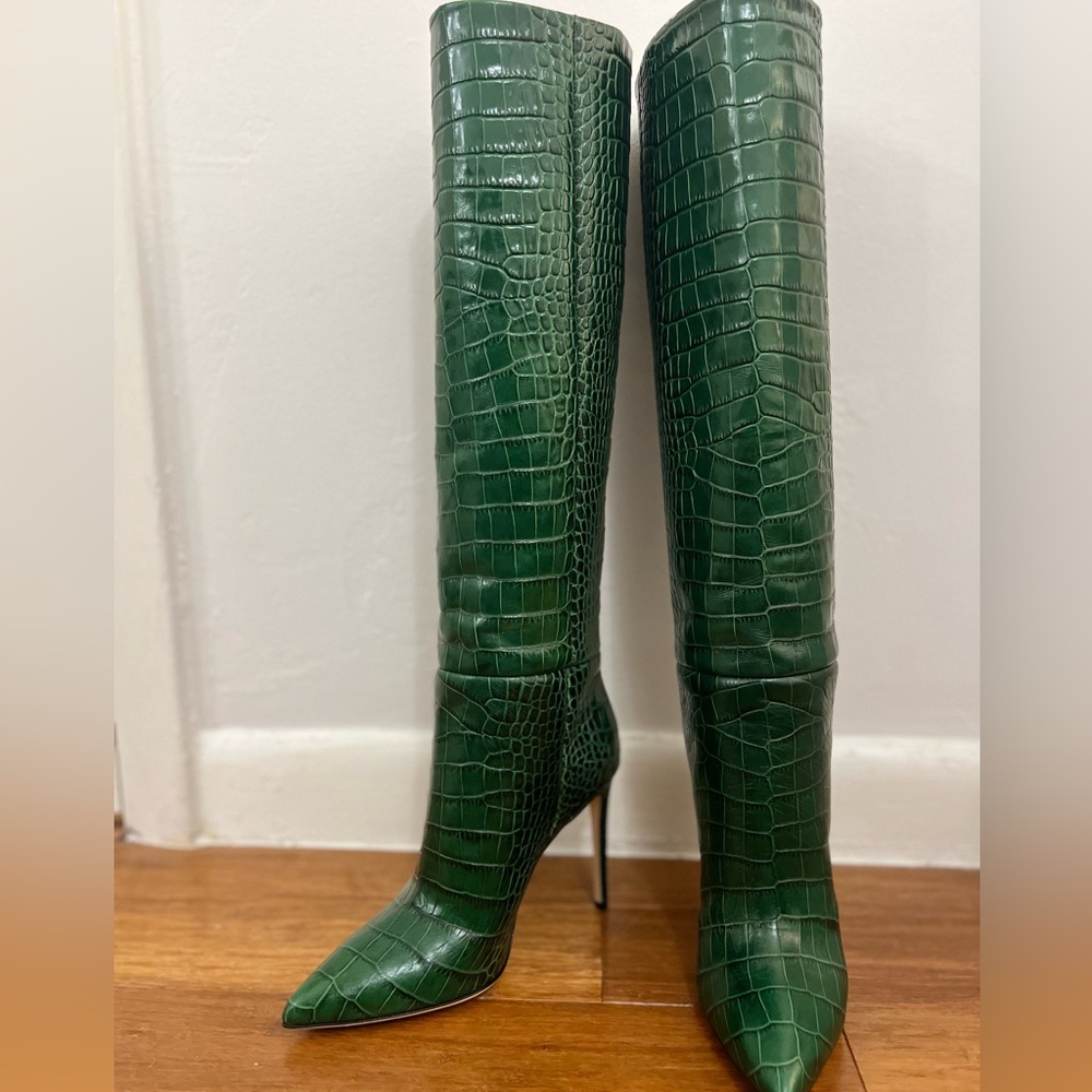 Paris Texas Knee High, Green Croc Boots